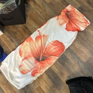 Floral Maxi Dress with Red Hibiscus Print